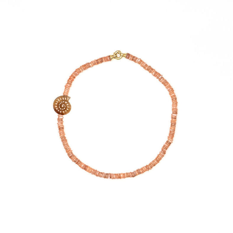 Sunstone and Moonstone necklace warm tones close-up