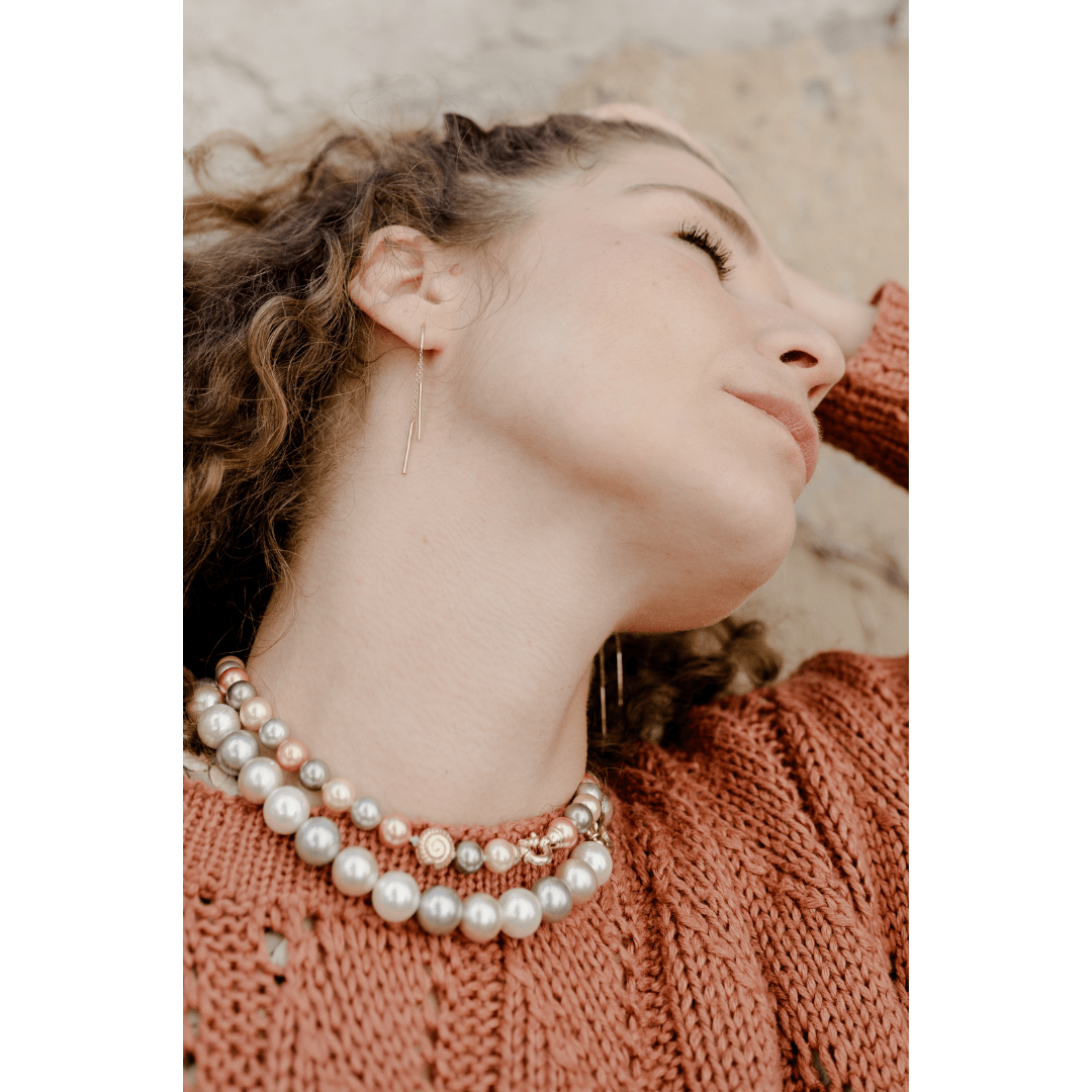 Freshwater pearl necklace multicolor beads close-up