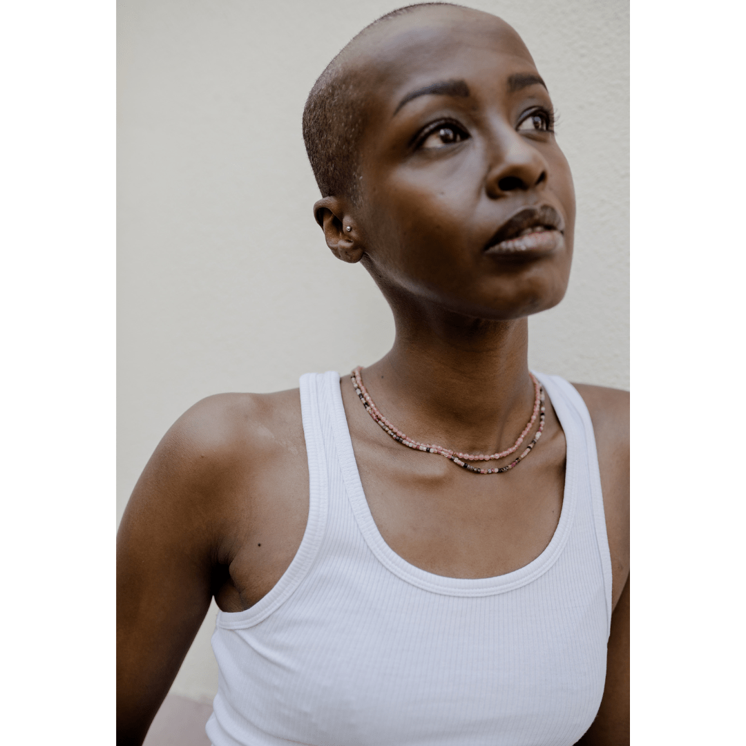 Woman wearing Sunstone necklace lifestyle image