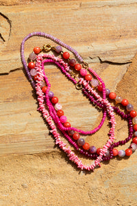 Garnet and Pink Tourmaline Necklace *18k Gold Clasp and gold pearl