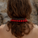 LAVA ROUGE FLOW – RED BAMBOO CORAL & VULCANY STONE NECKLACE