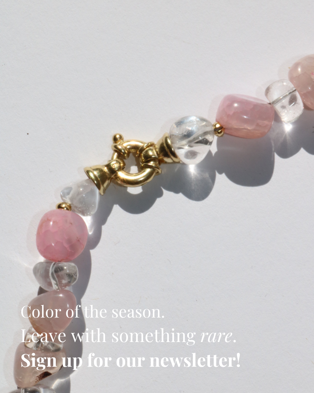 close up Rock crystal necklace  strawberry quartz