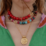 LAVA ROUGE FLOW – RED BAMBOO CORAL & VULCANY STONE NECKLACE