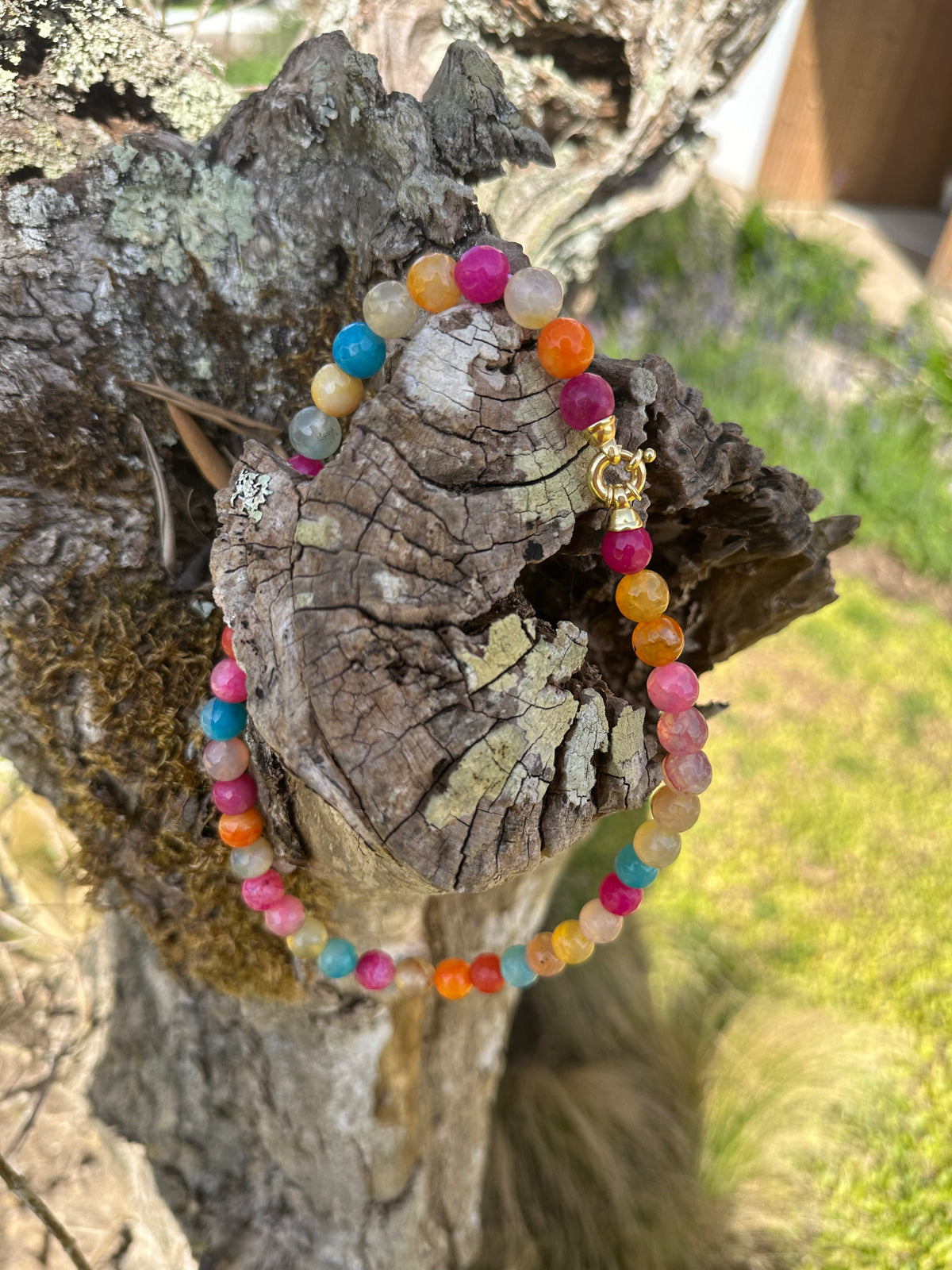 Rainbow beaded necklace women