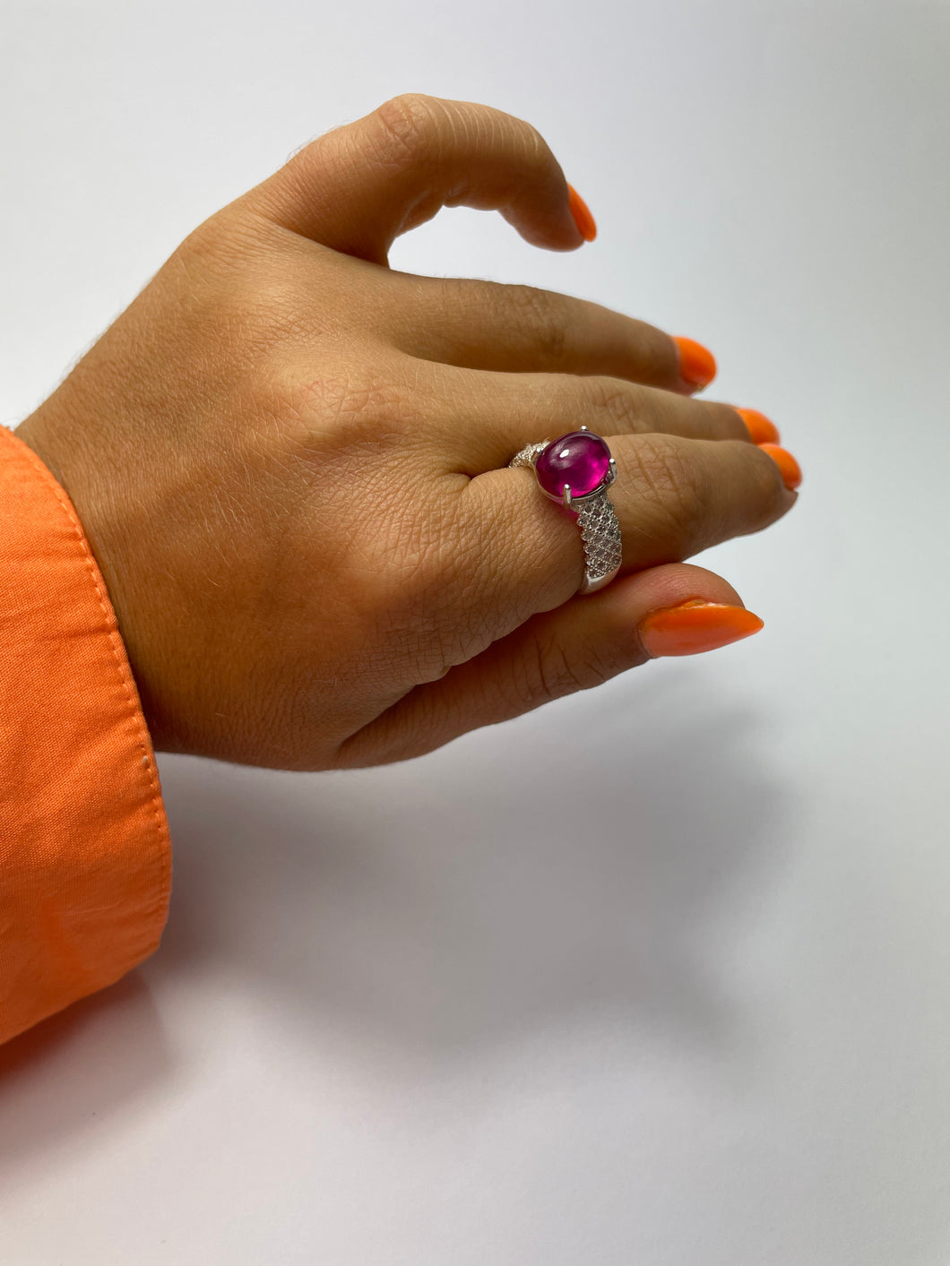 Pink Tourmaline Cabochon Ring