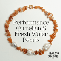 Orange carnelian beaded necklace with pearl accents