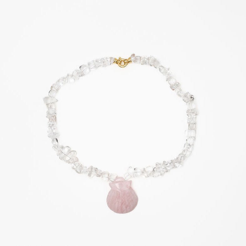 Clear and rose quartz necklace with gold details