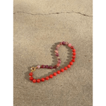 Handmade red jade and pink fire agate necklace