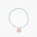 CRYSTAL SHIELD – AMAZONIT & ROSENQUARZ MUSCHELKETTE