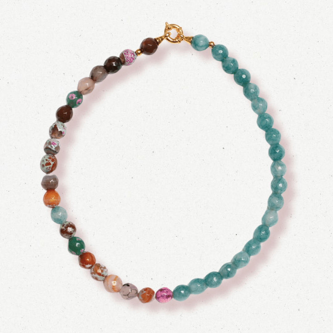 Clear petrol quartz and pink fire agate necklace