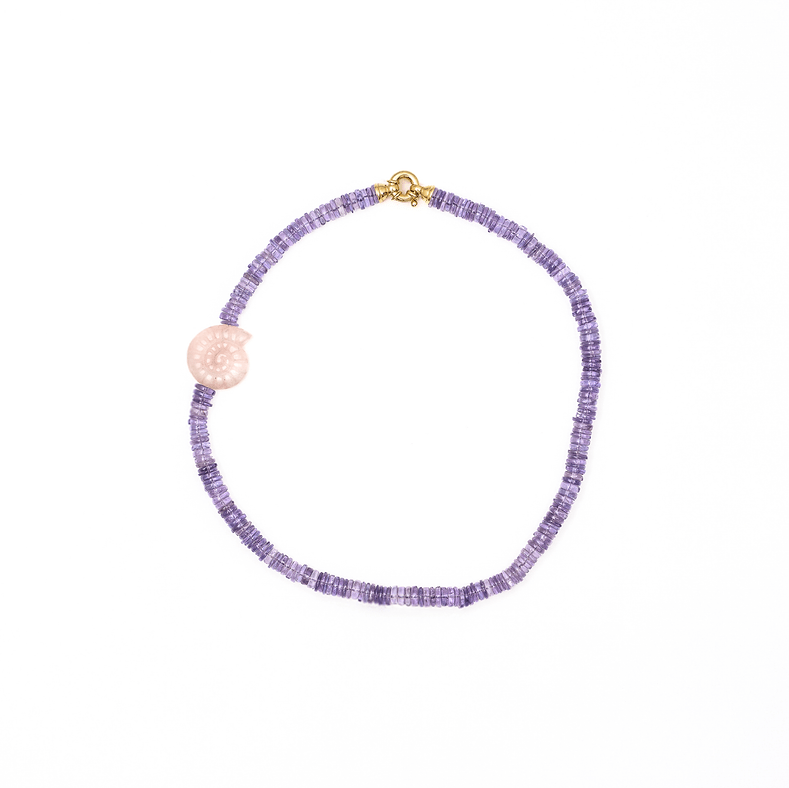 Amethyst beaded necklace with shell pendant