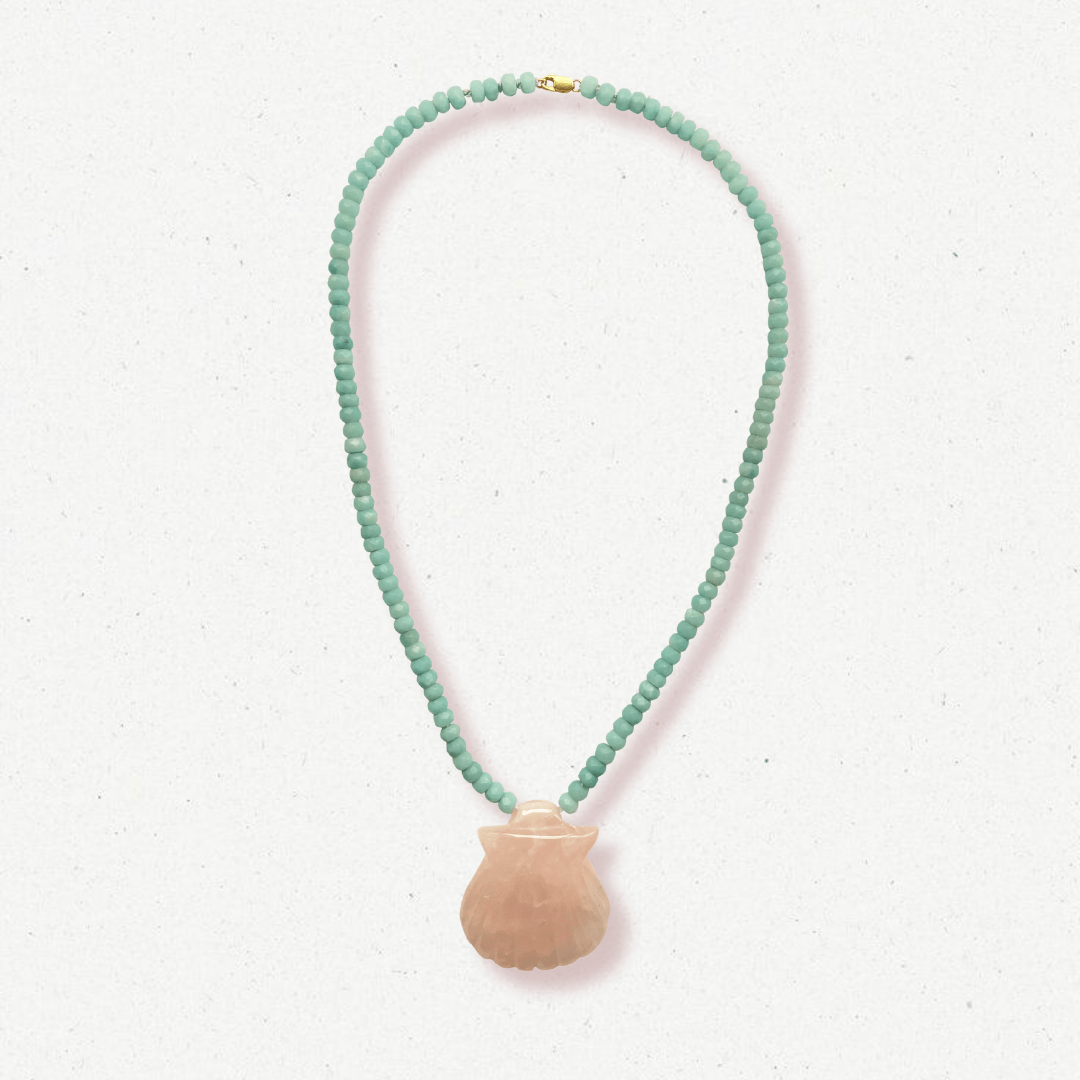 Amazonite rose quartz necklace close-up detail